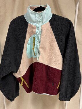 Free People Hit the Slopes Colorblock Pullover Fleece Sweater Zip
